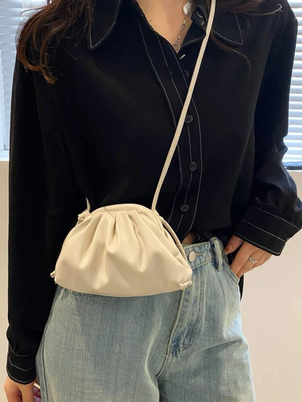 Beige Ruched Bag