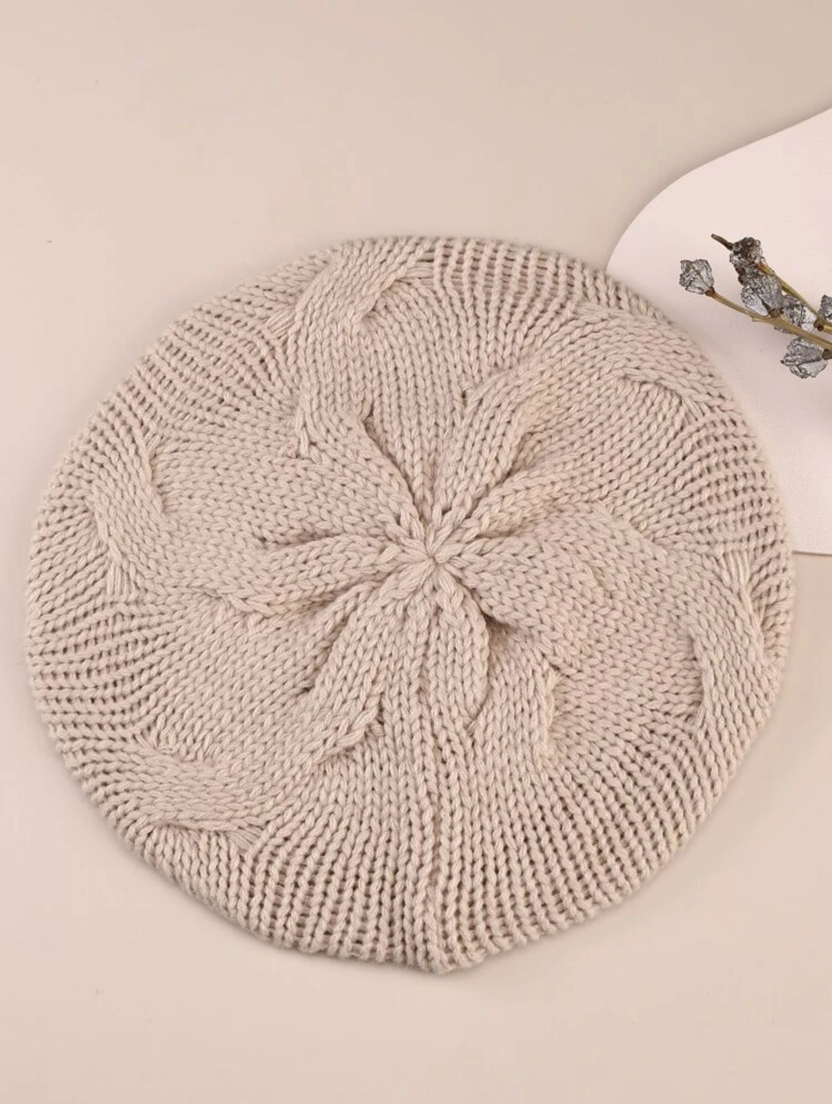 Beige Knitted Beret